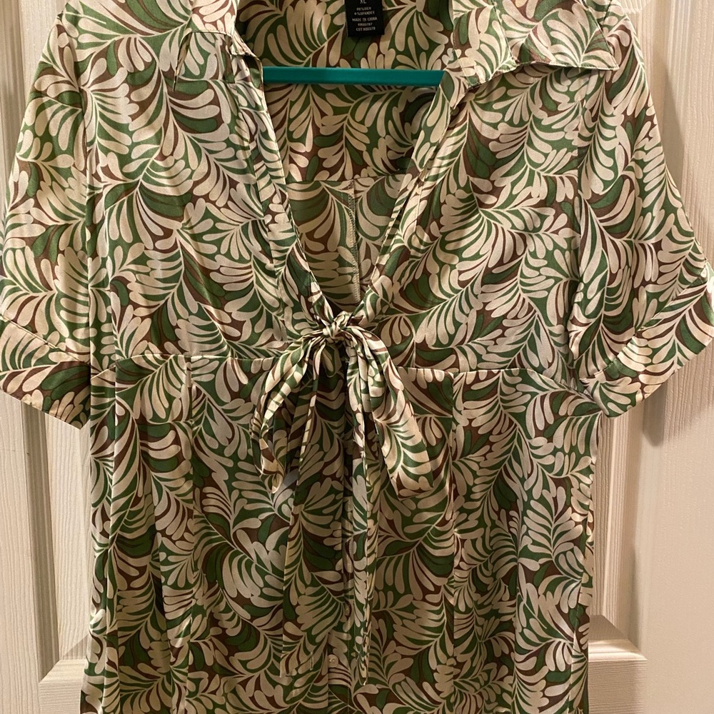 BCBG Leaf Print Blouse with Tie Front